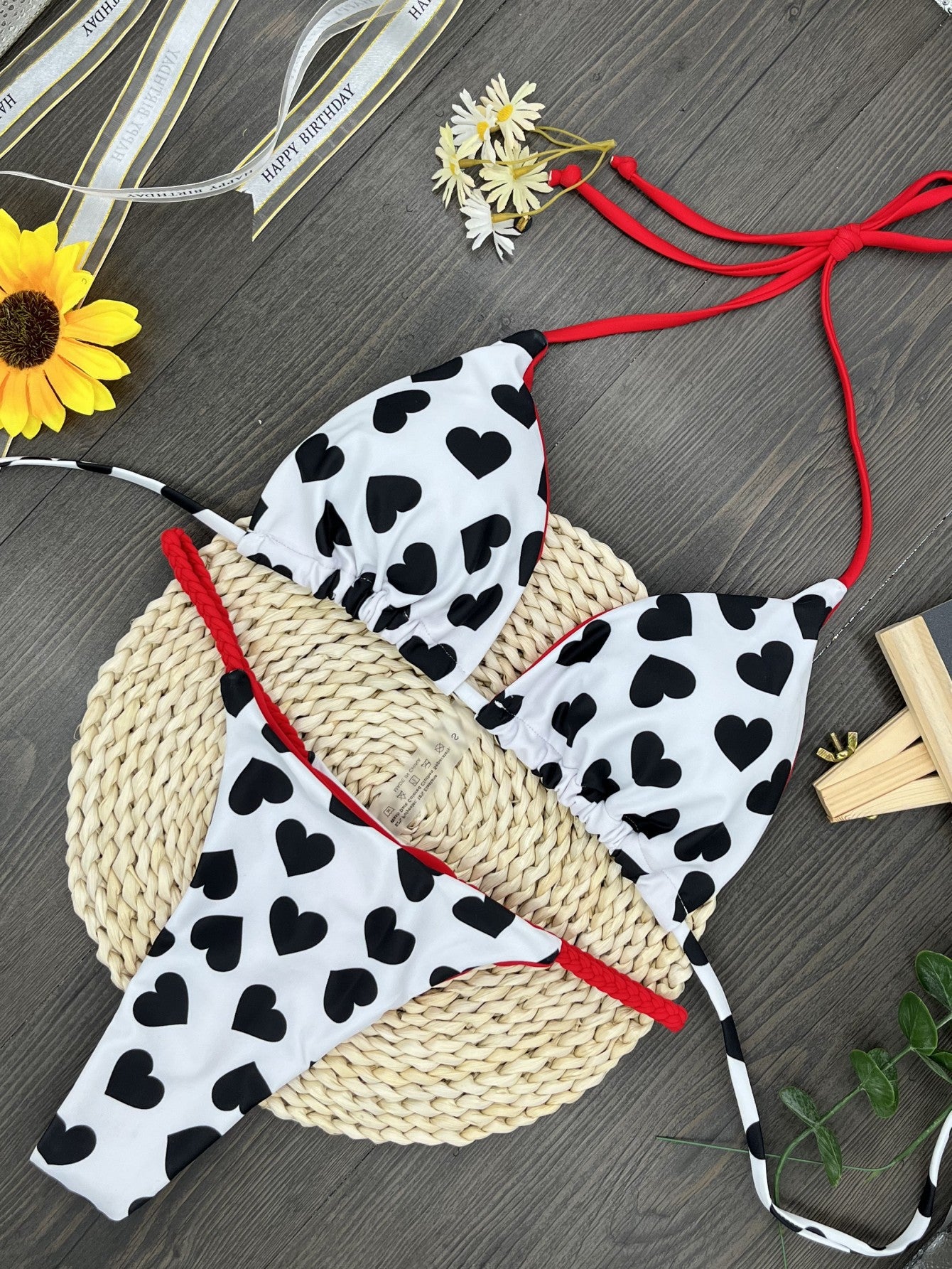 2024 New Heart Print Backless Bikini Swimsuit