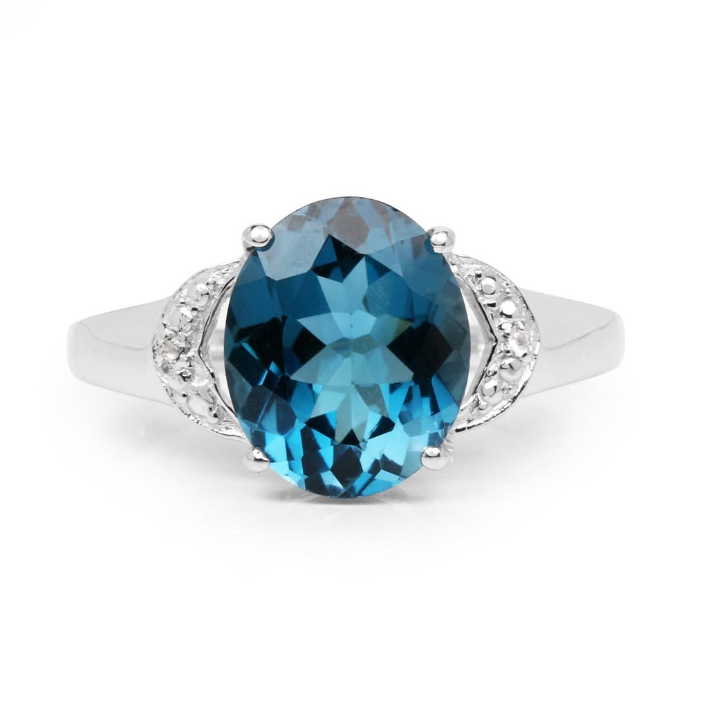 4.26 Carat Genuine London Blue Topaz & White Topaz .925 Sterling Silver Ring