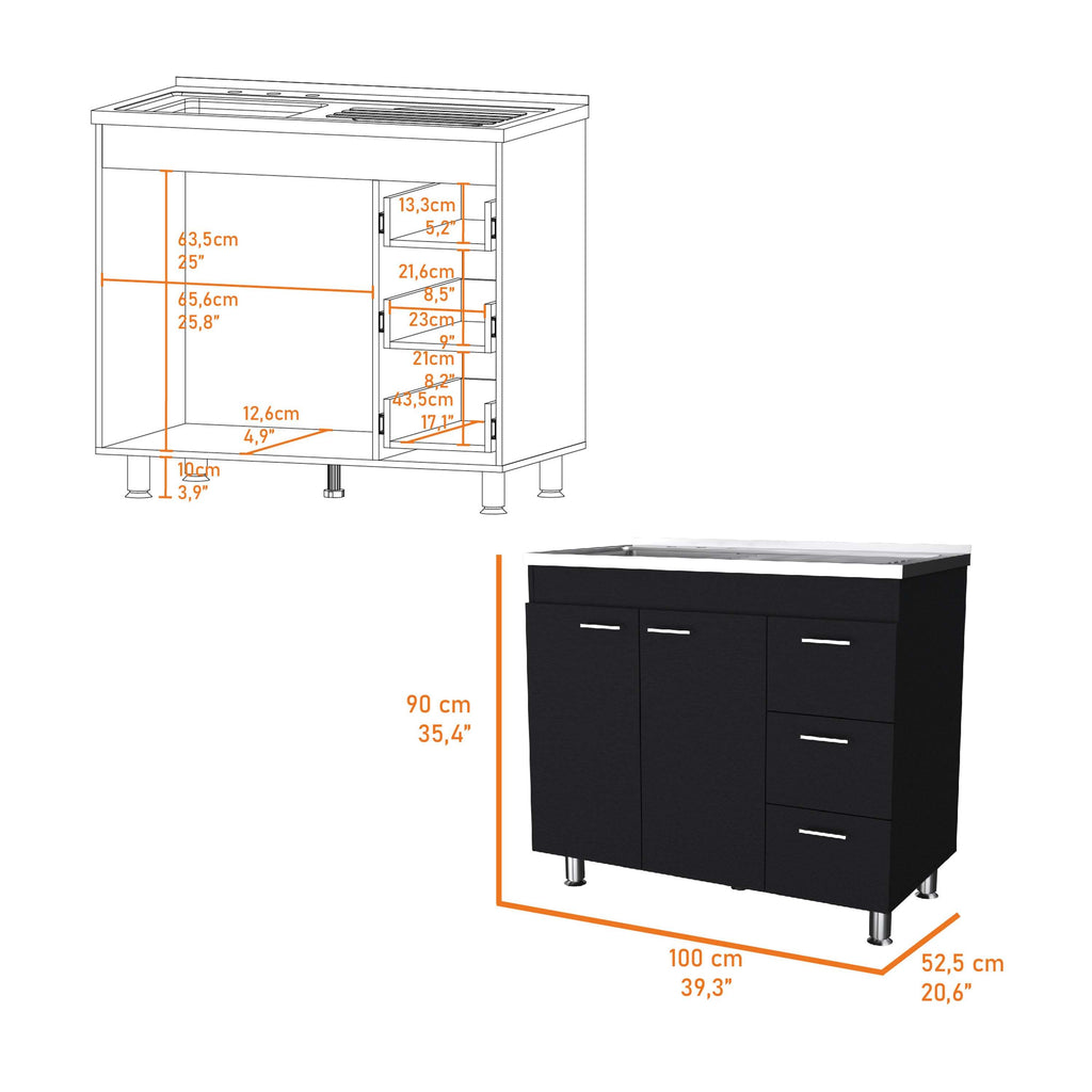 Wenge 2-Door 3-Drawer Kitchen Cabinet