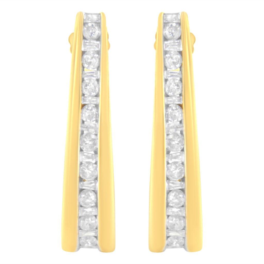 10K Yellow Gold 1 cttw Channel Set Diamond J-Hoop Earrings (H-I Clarity, I1-I2 Color)