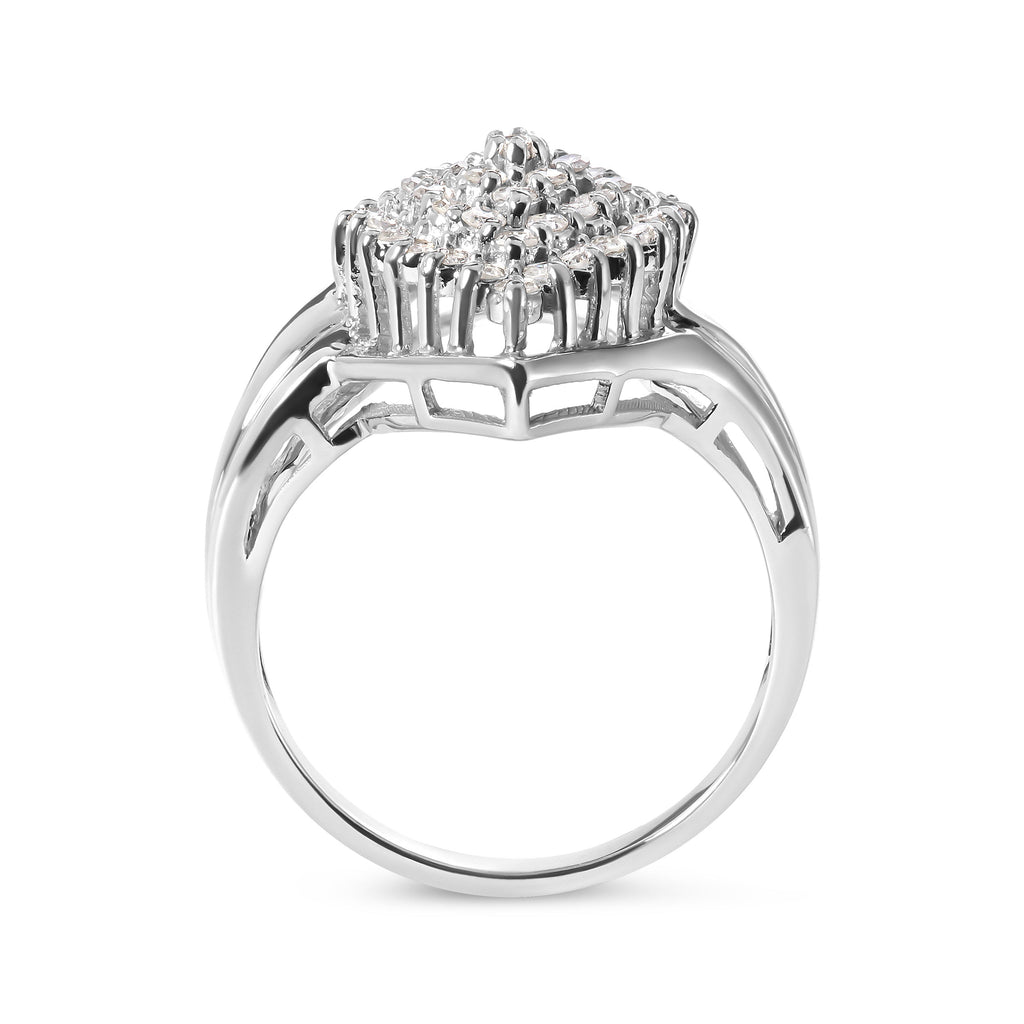 10K White Gold 1/2 Cttw Diamond Pear Shaped Cluster Ring (H-I Color, I1-I2 Clarity) - Ring Size 7