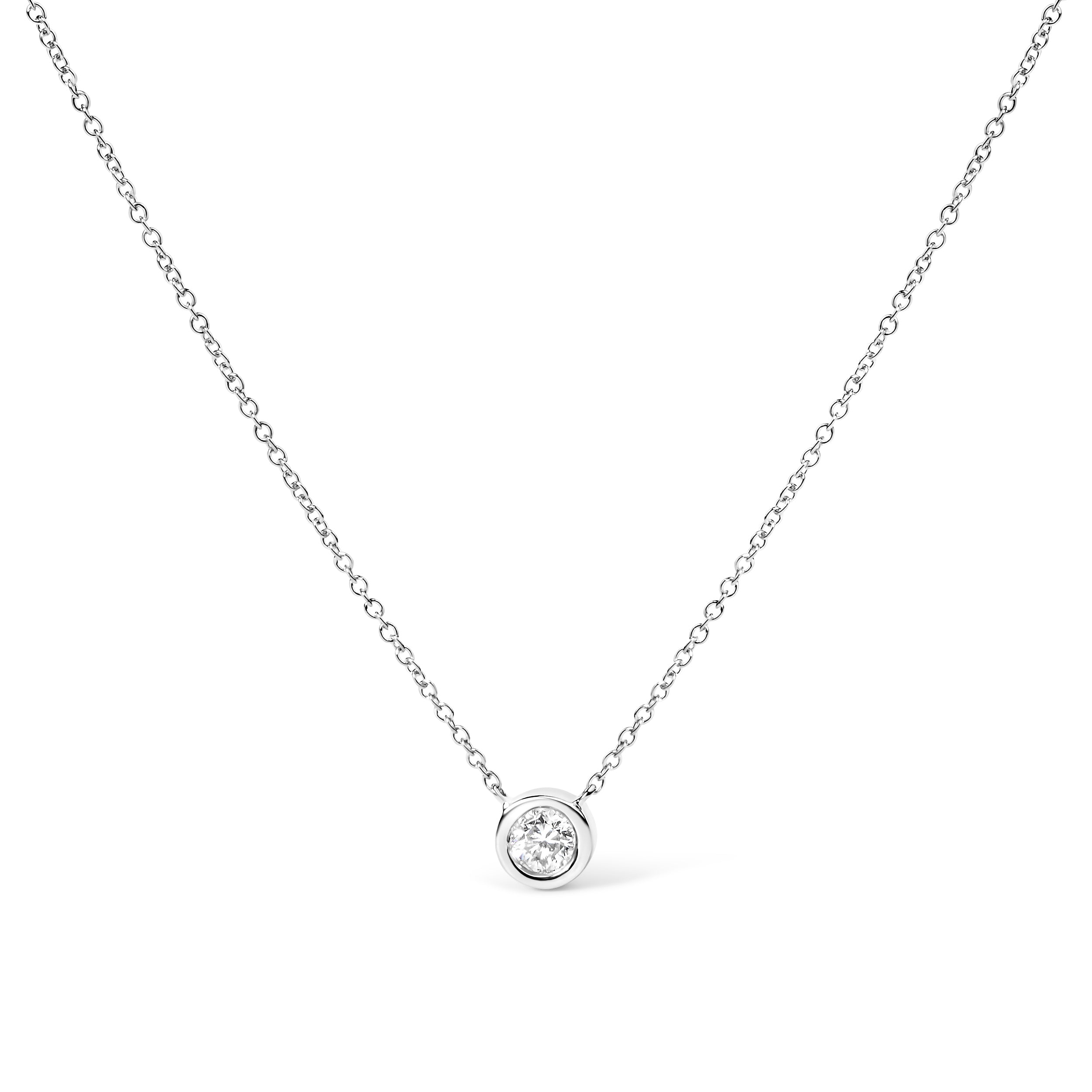 2 Micron 14K Rose Gold Plated Sterling Silver Bezel-Set Diamond Solitaire Pendant Necklace (1/3 cttw, H-I Color, I1-I2 Clarity)
