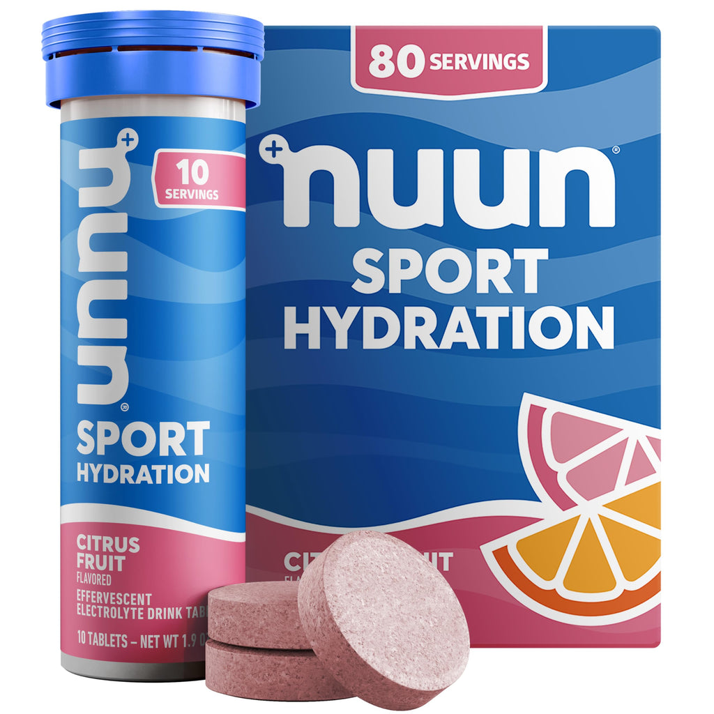Nuun Sport Electrolyte Tablets - Dissolvable in Water Citrus Fruit 5 Essential Electrolytes for Hydration 1g Sugar Drink Mix Vegan Non-GMO 8 Pack (80 Total Servings)