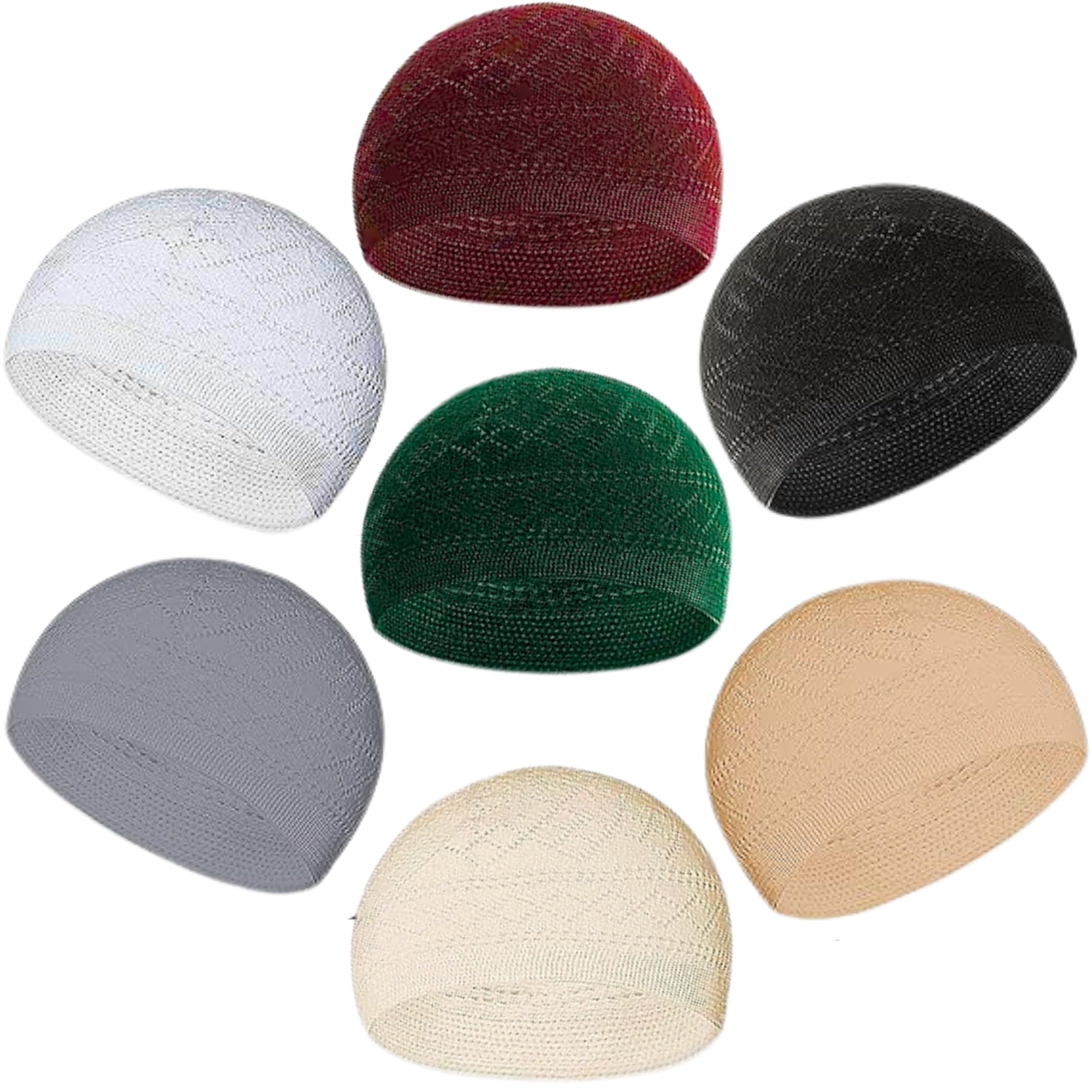 7X Islamic Muslim Kufi Hats for Men - 100% Cotton Prayer Hats Crochet Taqiyah Takke Skull Caps for Men Breathable Handmade Cufi Beanie Muslim Clothing