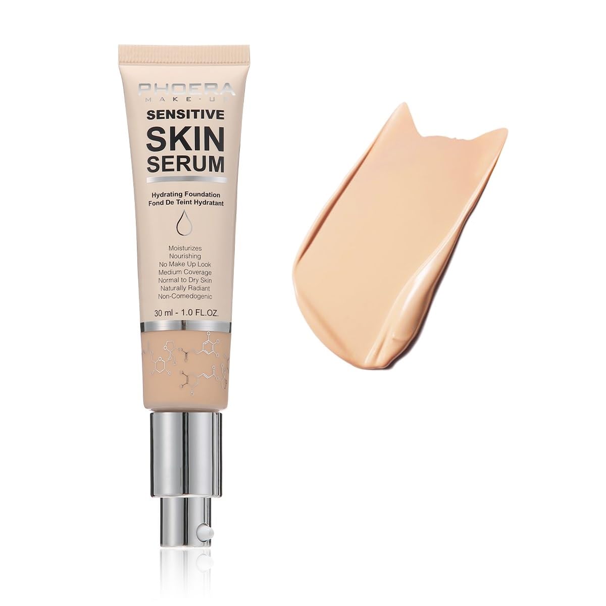 PHOERA Hydrating Essence FoundationWaterproof and Light Long Lasting Makeup Hypoallergenic Flawless Soft Full Coverage Facial Tinted Foundation Serum. (N02 Nude)