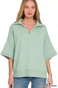 Zenana Scuba Collared Short Sleeve Pullover