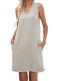 Famulily Summer Linen Dress Tank Dress for Women Work Shift Dress Linen Tank Dress for Women Sundresses for Women Khaki S