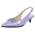 Eldof Slingback Heels for Women Pointed Toe Kitten Heel Beaded Low Heel Pumps Shoes Women Dress 1.5 Inches Patent Light Purple US Size 8.5