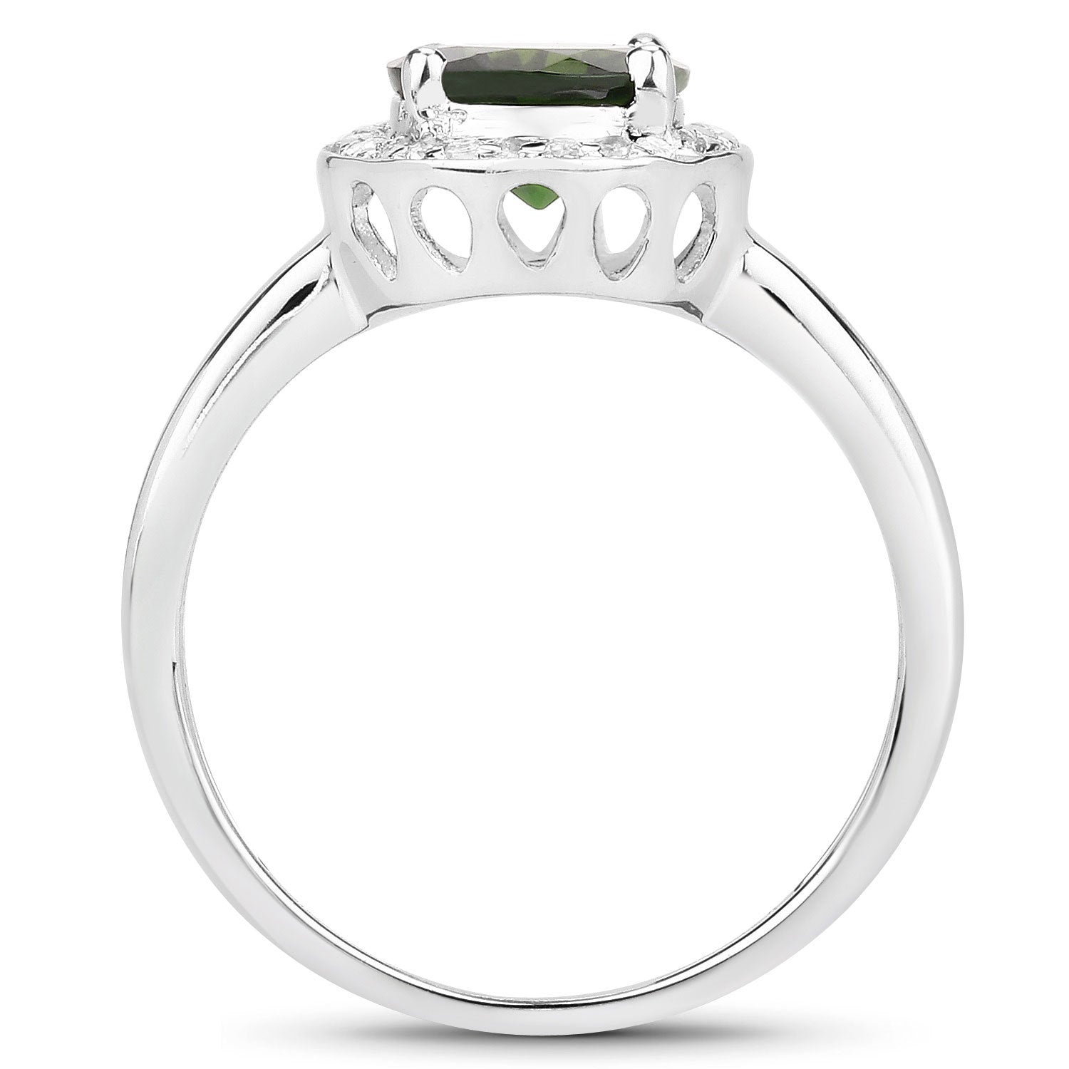 1.90 Carat Genuine Chrome Diopside and White Topaz .925 Sterling Silver Ring