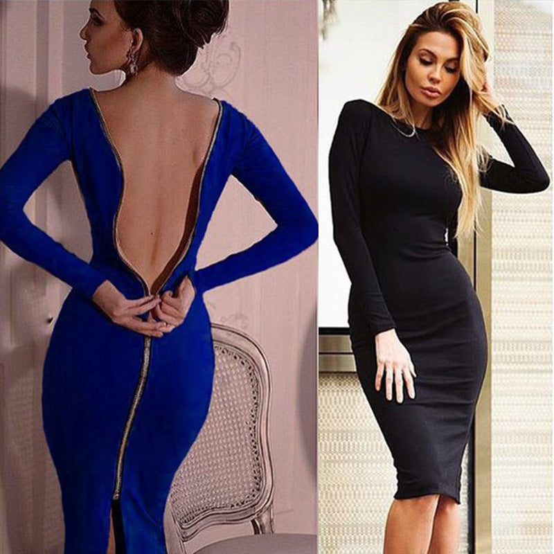 New Plus Size Women's Slim Fit Zipper Maxi Dress