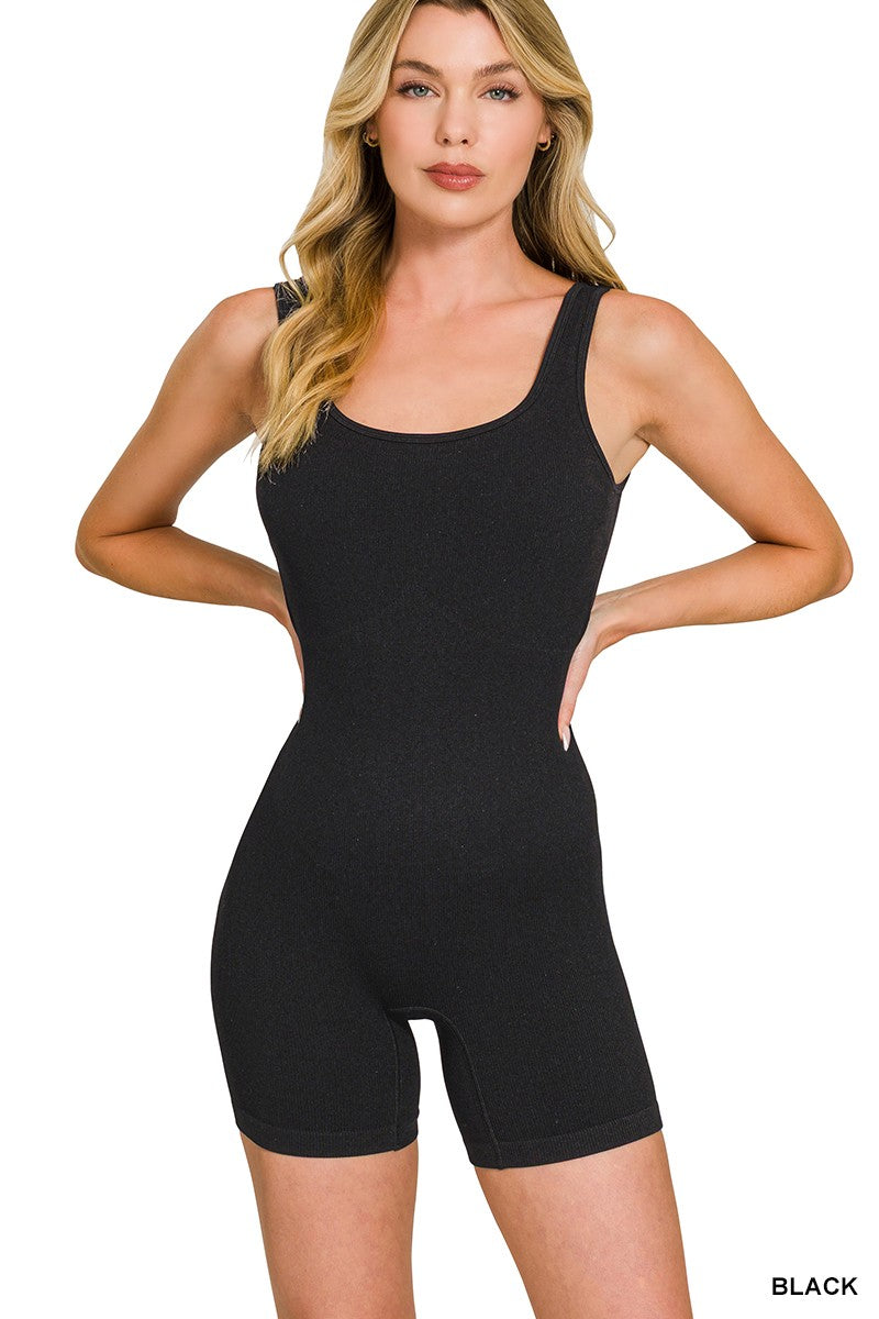 Zenana Ribbed Seamless Body-contouring Fit Romper