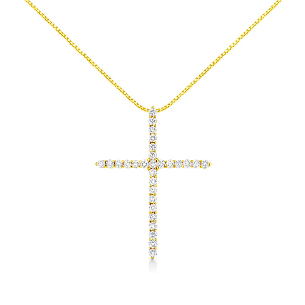 10K Yellow Gold 3.00 cttw Round-Cut Diamond Cross 18" Pendant Necklace (J-K Color, I1-I2 Clarity)