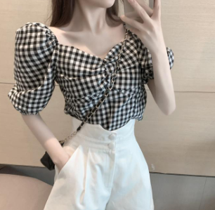 Summer Korean Style Bow Tie Puff Sleeve Outfit Set