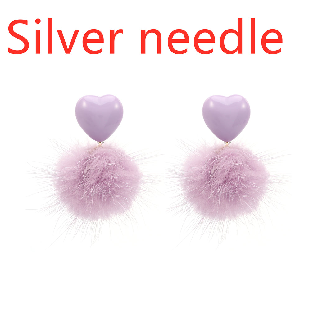 Purple Pom Pom Earrings - New Trendy Clip-On Design