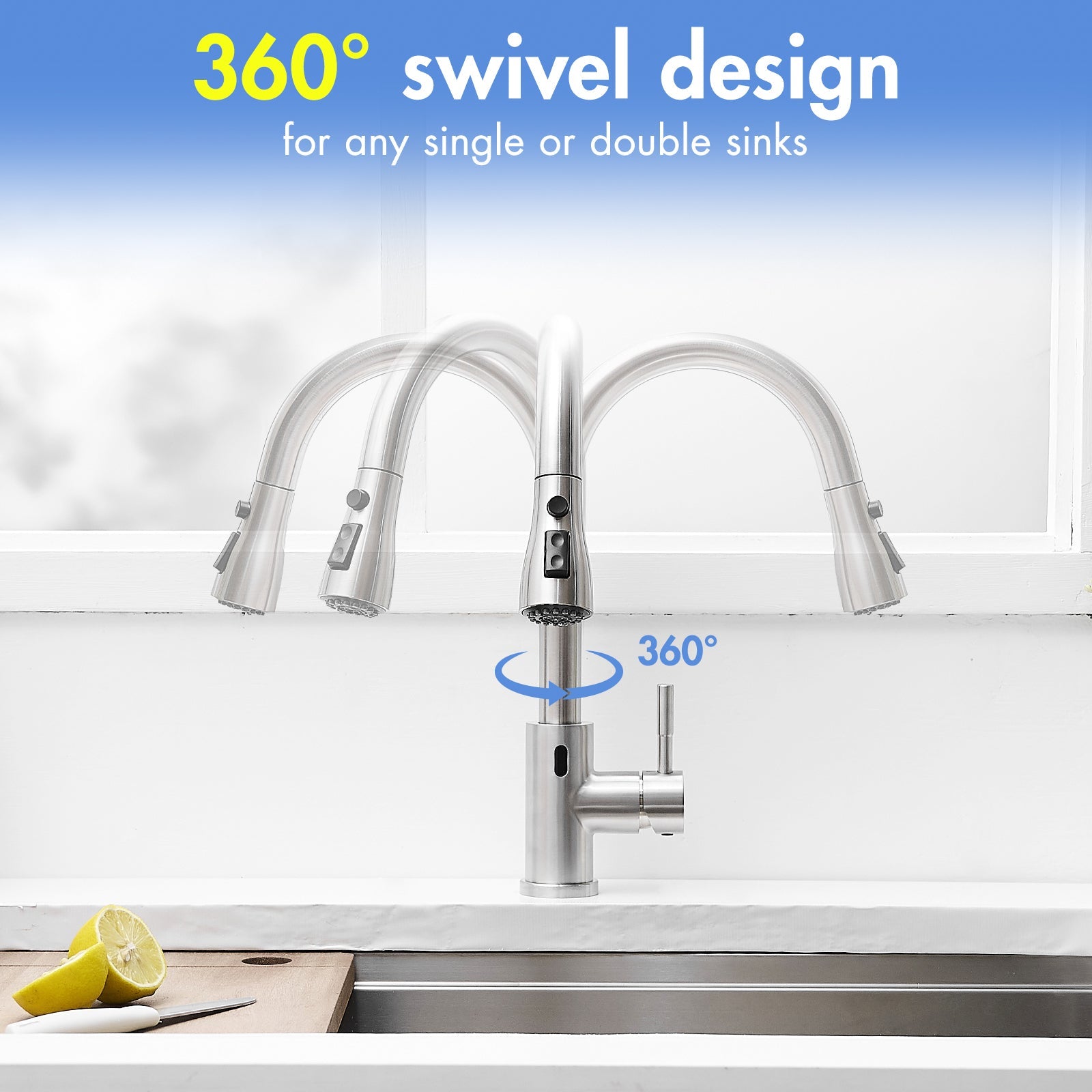 Touchless Kitchen Faucet, Hands Free Automatic Smart Kitchen Faucet, Stainless Steel Touchless Kitchen Faucet