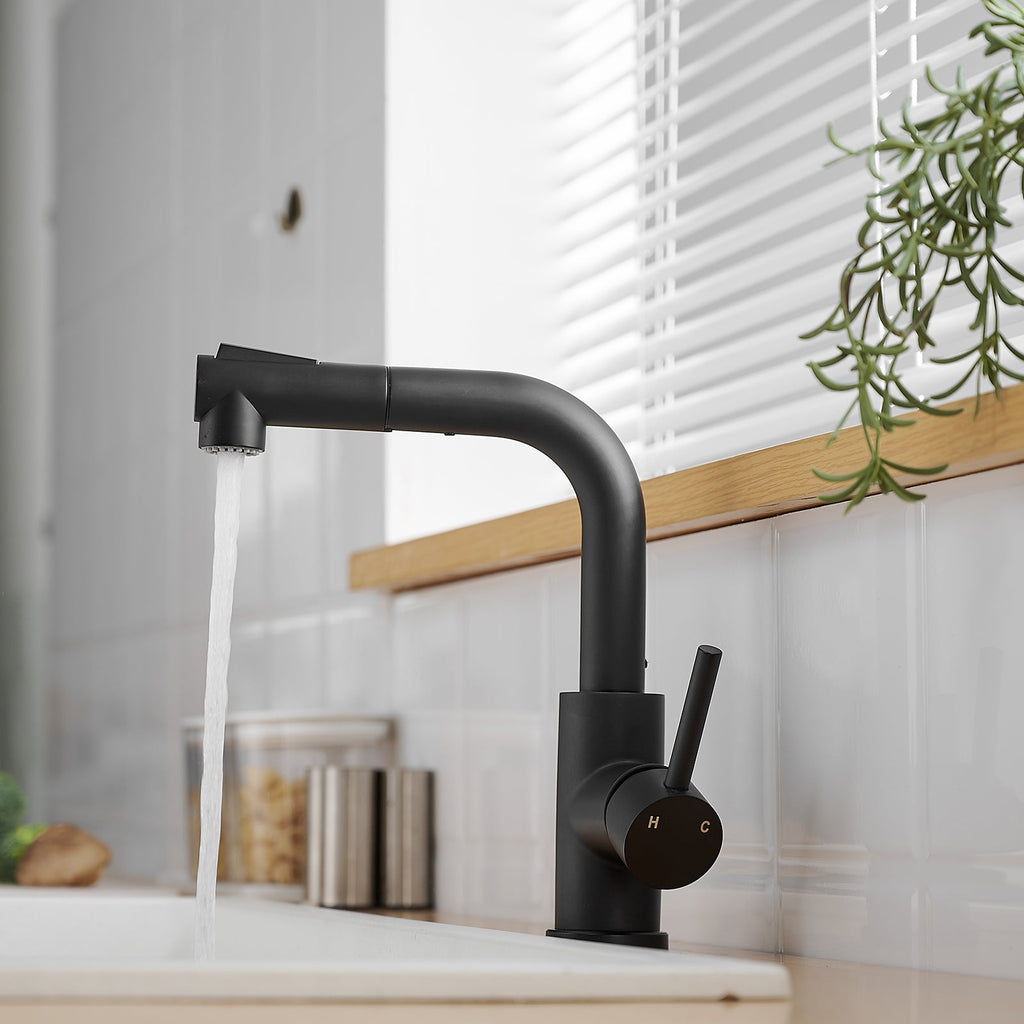 Sink Faucet, Black Kitchen Faucets with Pull out Sprayer, Bathroom Sink Faucets Mini Bar Prep Faucet