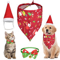 3 Piece Dog Santa Hat with Scarf Christmas Pet Costume Set Puppy Triangle Scarf Pet Bow Tie with Bell Dog Socks Cat Socks Set Suitable for Cats Dogs and Puppies Small A