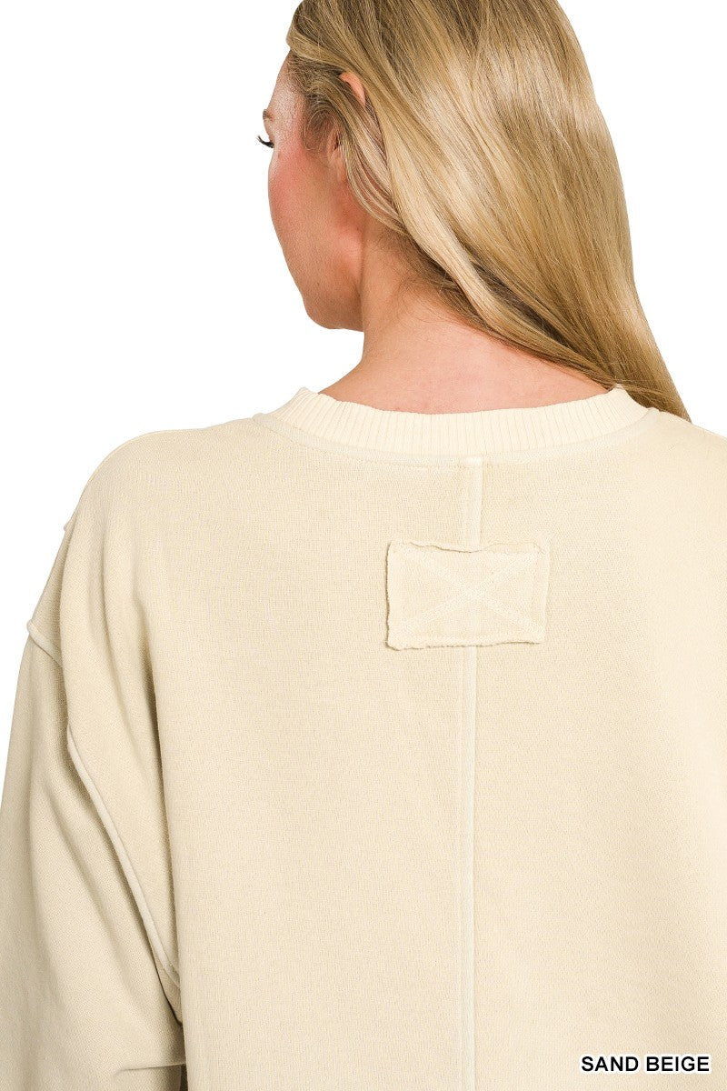 Zenana Pigment Dye Exposed-seam Fleece Sweatshirt
