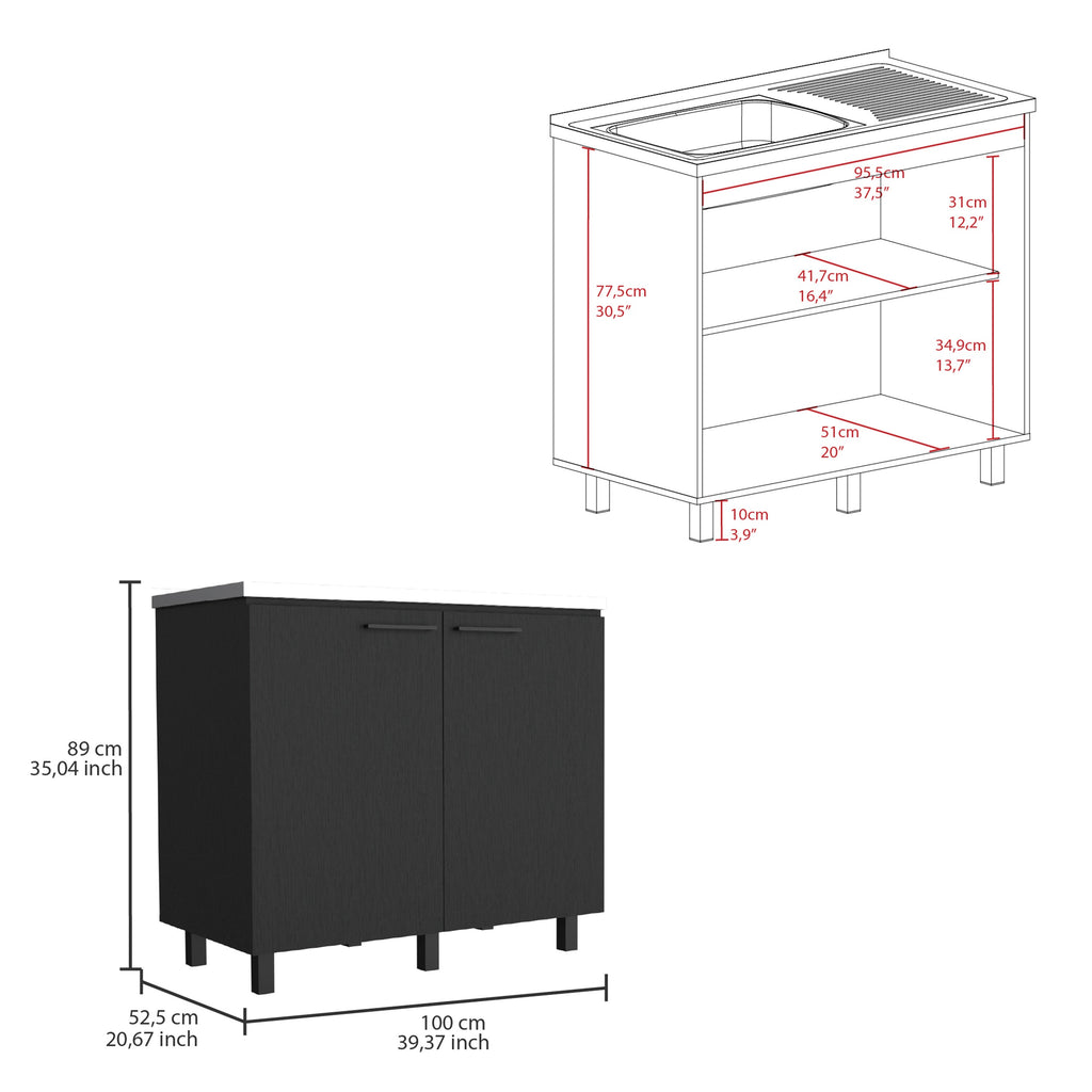Napoles 2 Utility Sink with Cabinet, Stainless Steel Countertop, Interior Shelf - Wenge