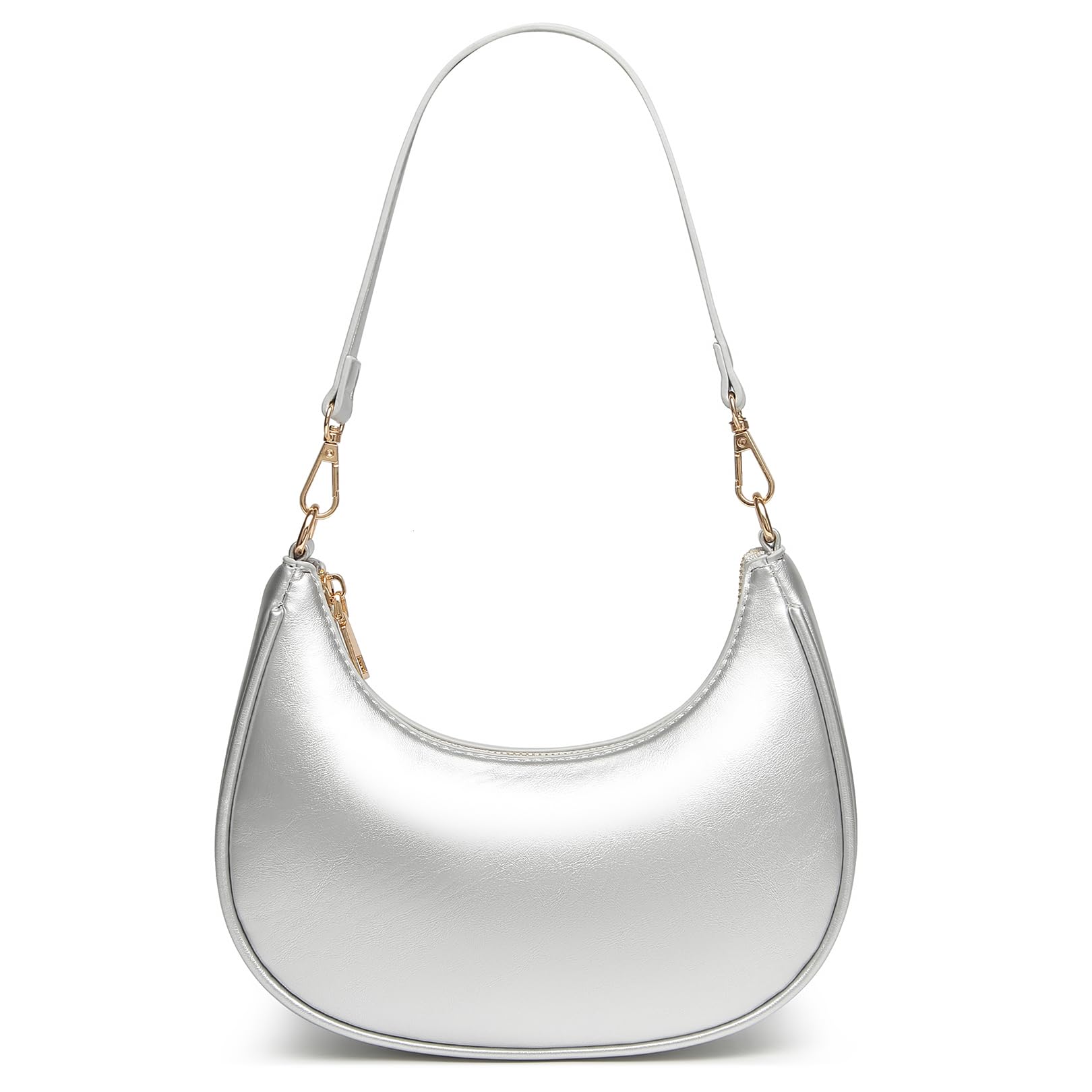 WuliTown Shoulder Bags for Women Cute Hobo Tote Handbag Mini Clutch Purse with Zipper Closure (Silver)