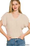 Zenana Textured Knit V-Neck Cropped Sweater