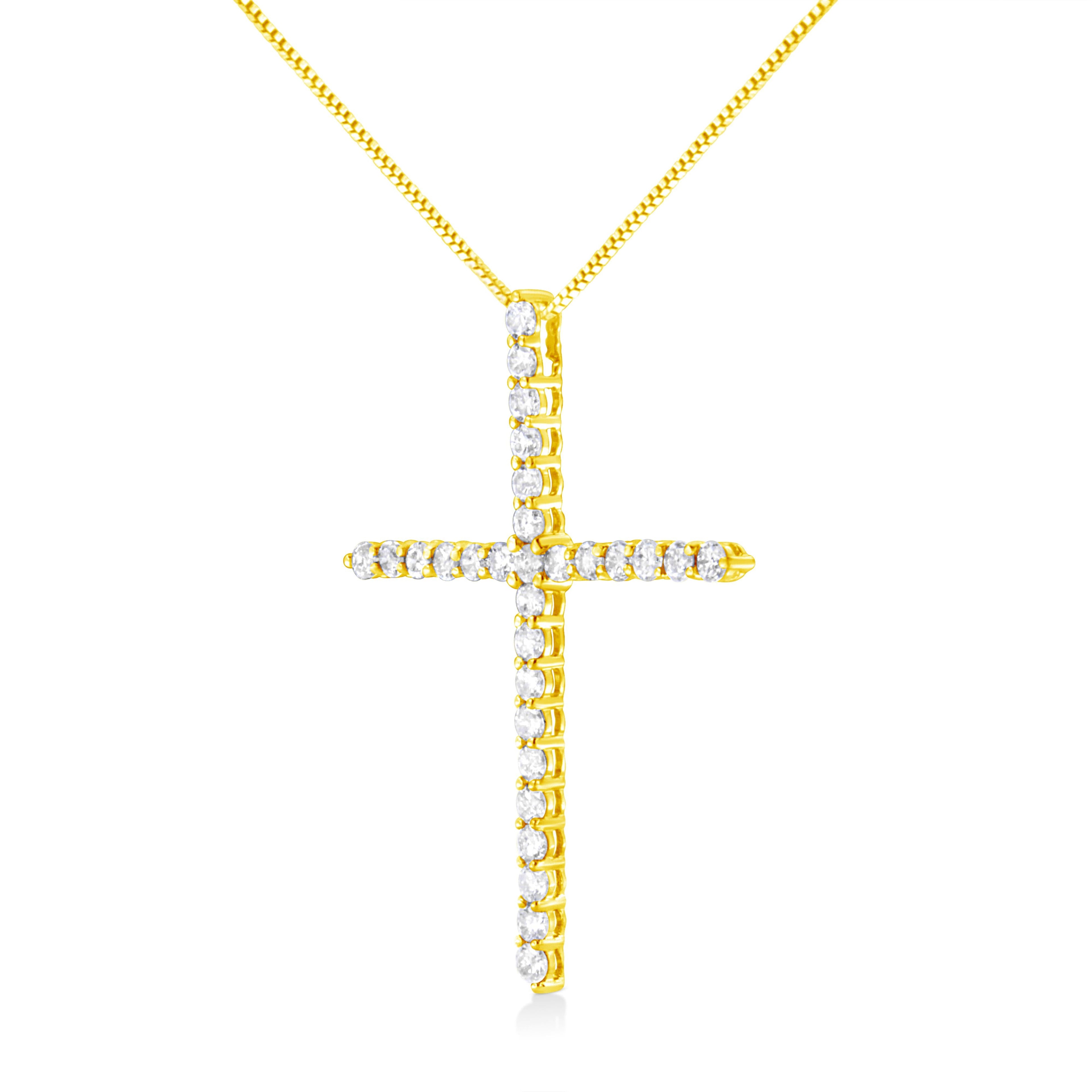 10K Yellow Gold 3.00 cttw Round-Cut Diamond Cross 18" Pendant Necklace (J-K Color, I1-I2 Clarity)