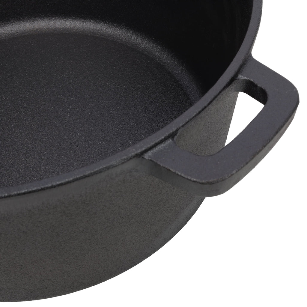 3 in 1 Pre-Seasoned Cast Iron Dutch Oven, Outdoor Camping Deep Pot, 5 Quart. Cover As A Skillet with Ribbed Bottom Design. With 1PC Iron Pot Rack, 1PC Lid Lifter.