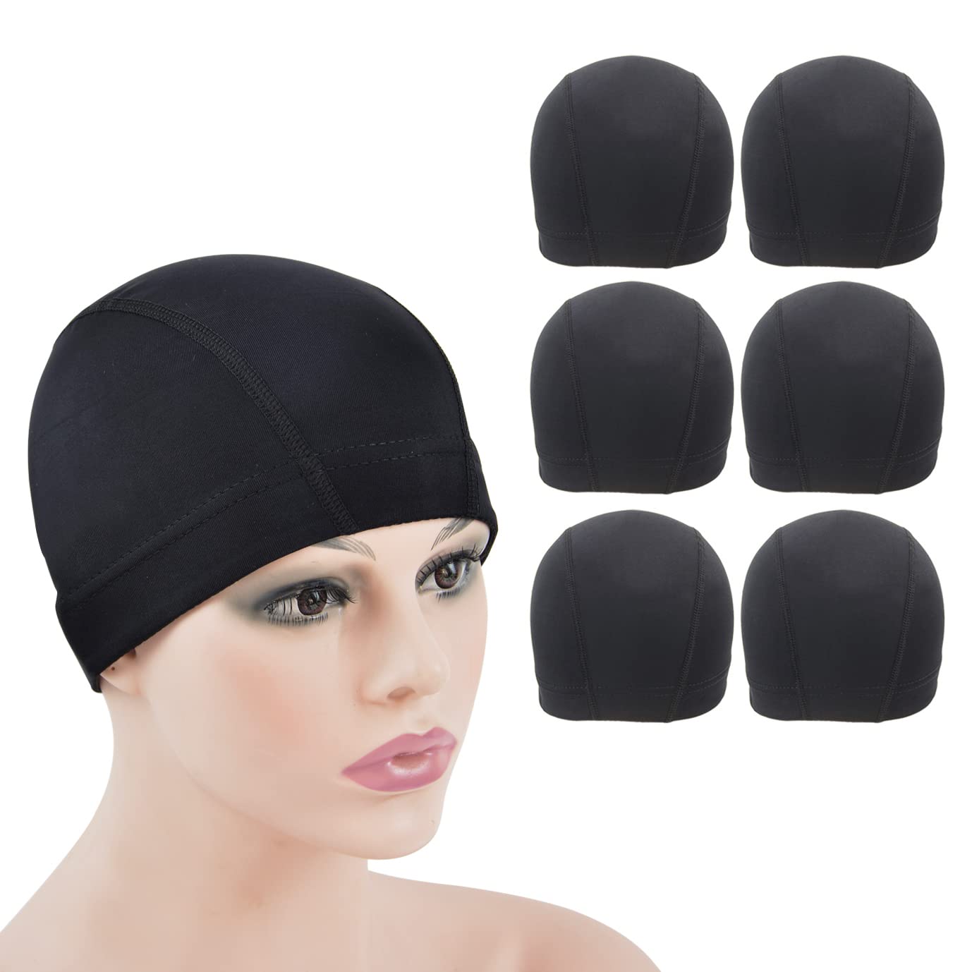 YTBYT 6 Pcs Dome Cap Wig Caps for Making Wig Stretchy Wig Cap with Wide Elastic Band (Black Dome Cap M)