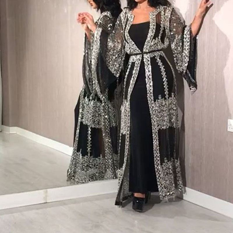 2020 New Fashion Gold Foil Evening Gown with Shawl
