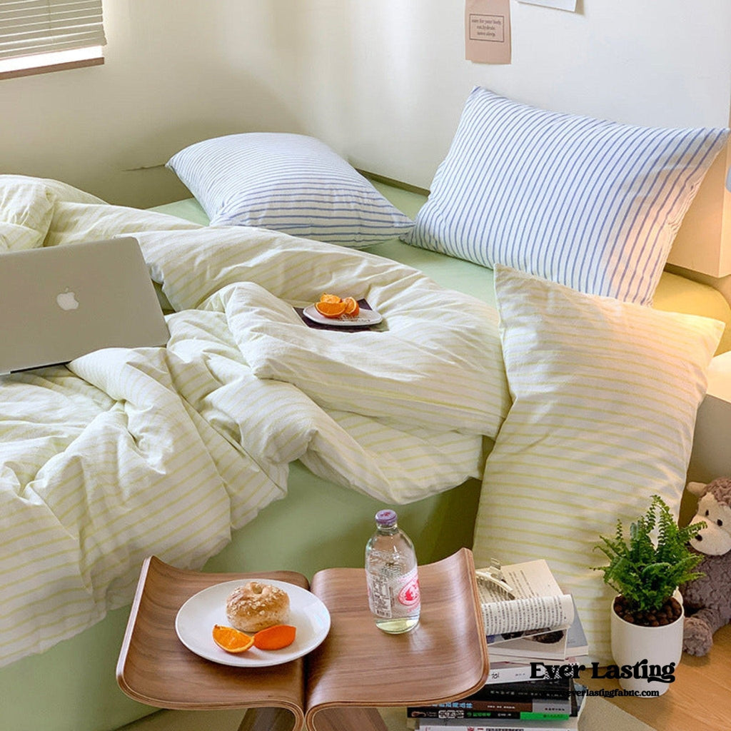 Candy Stripe Washed Cotton Bedding Set / Blue
