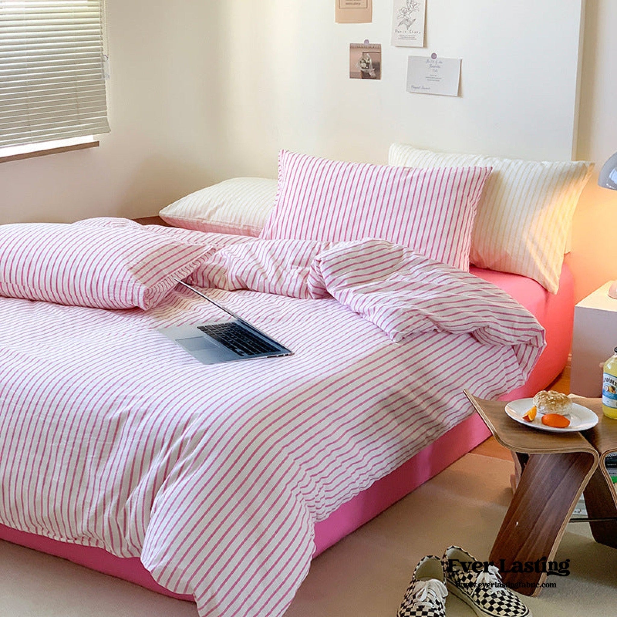 Candy Stripe Washed Cotton Bedding Set / Blue