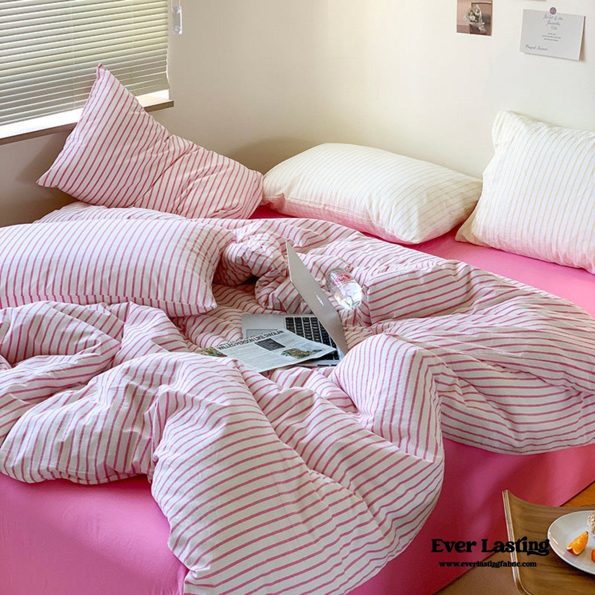 Candy Stripe Washed Cotton Bedding Set / Blue
