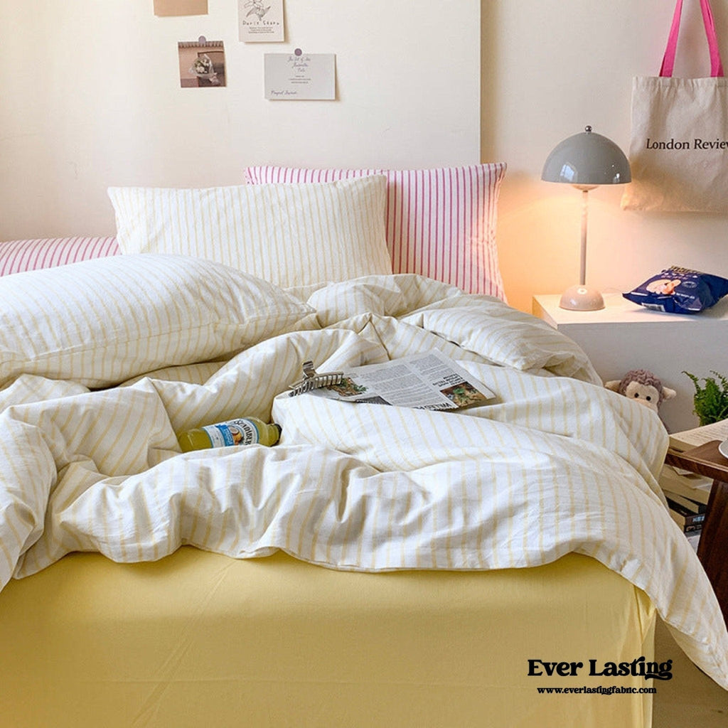 Candy Stripe Washed Cotton Bedding Set / Pink