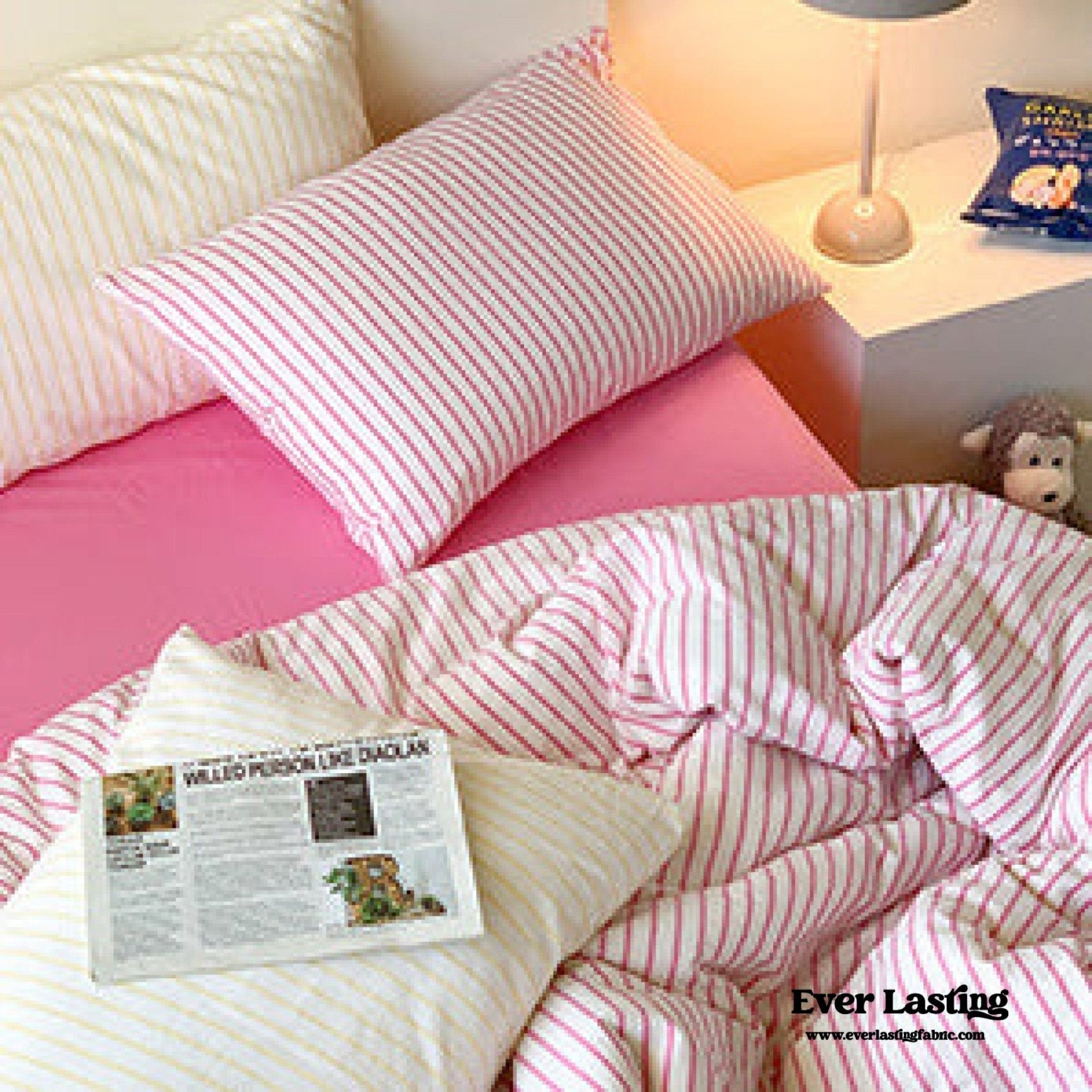 Candy Stripe Washed Cotton Bedding Set / Pink
