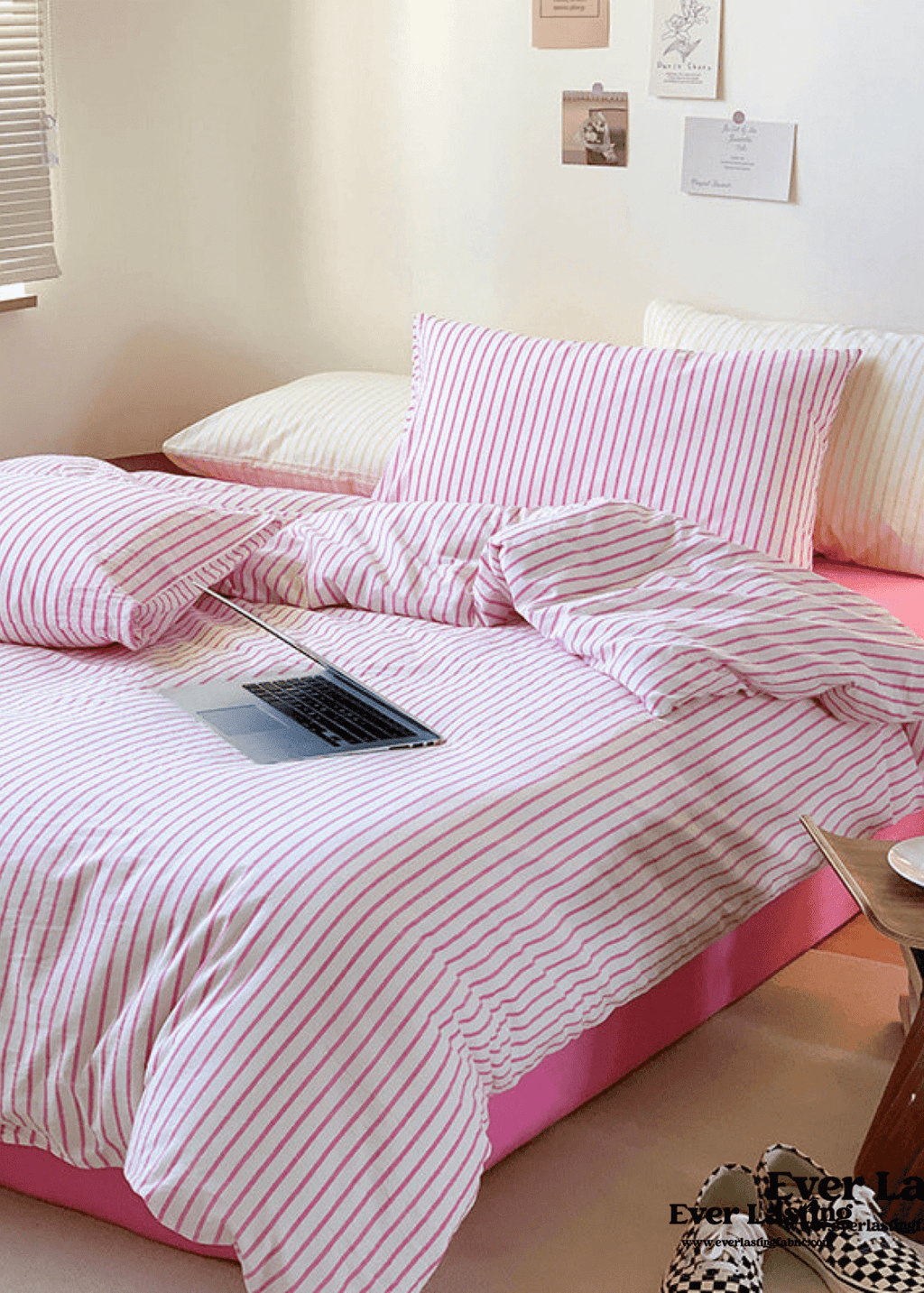 Candy Stripe Washed Cotton Bedding Set / Pink