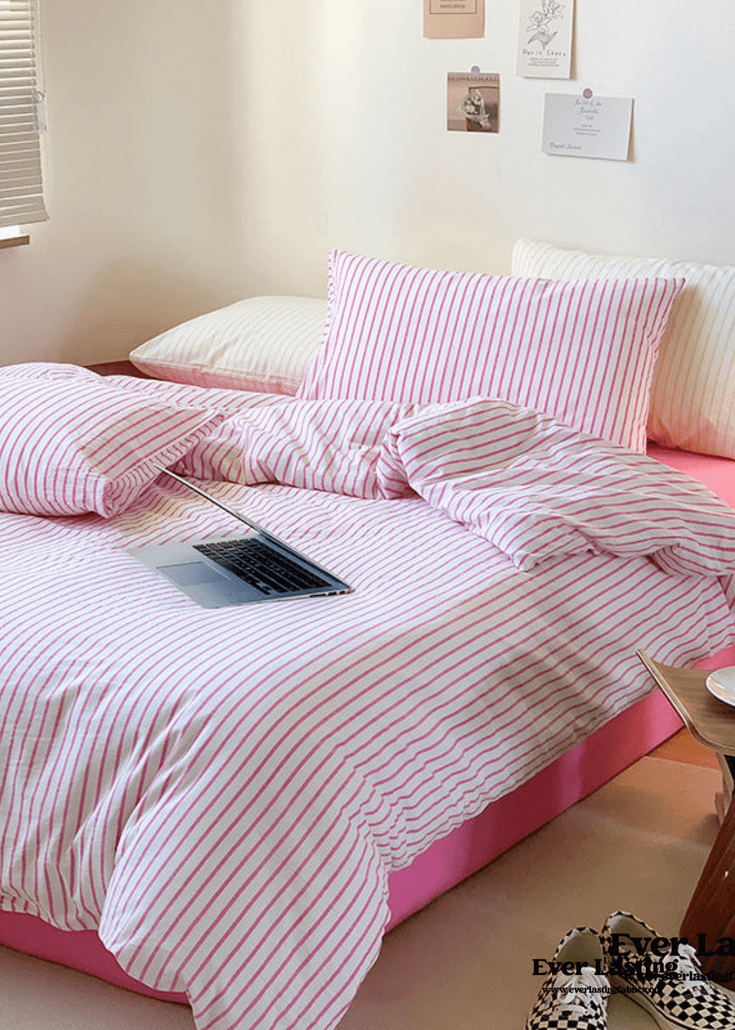 Candy Stripe Washed Cotton Bedding Set / Pink