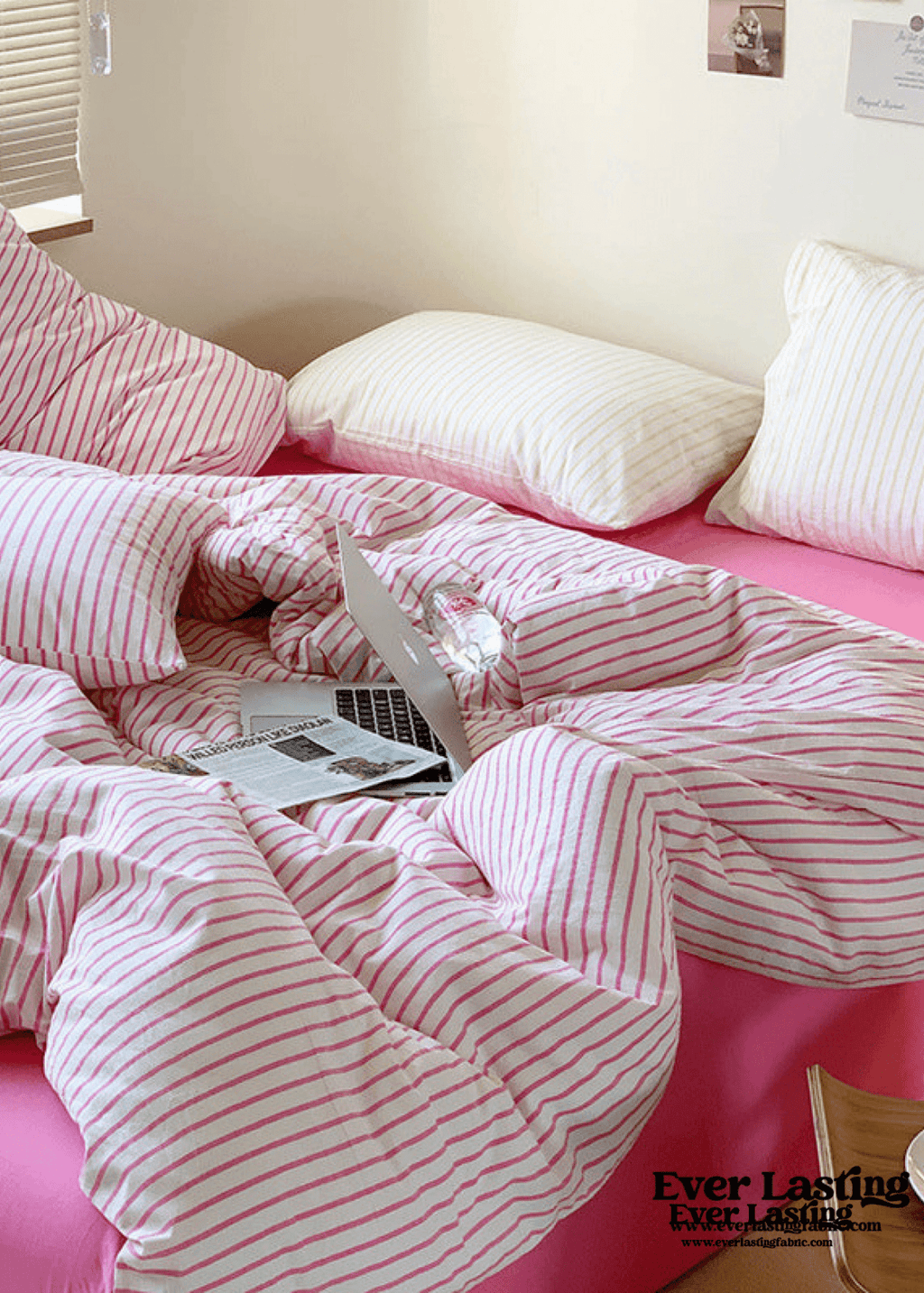 Candy Stripe Washed Cotton Bedding Set / Pink