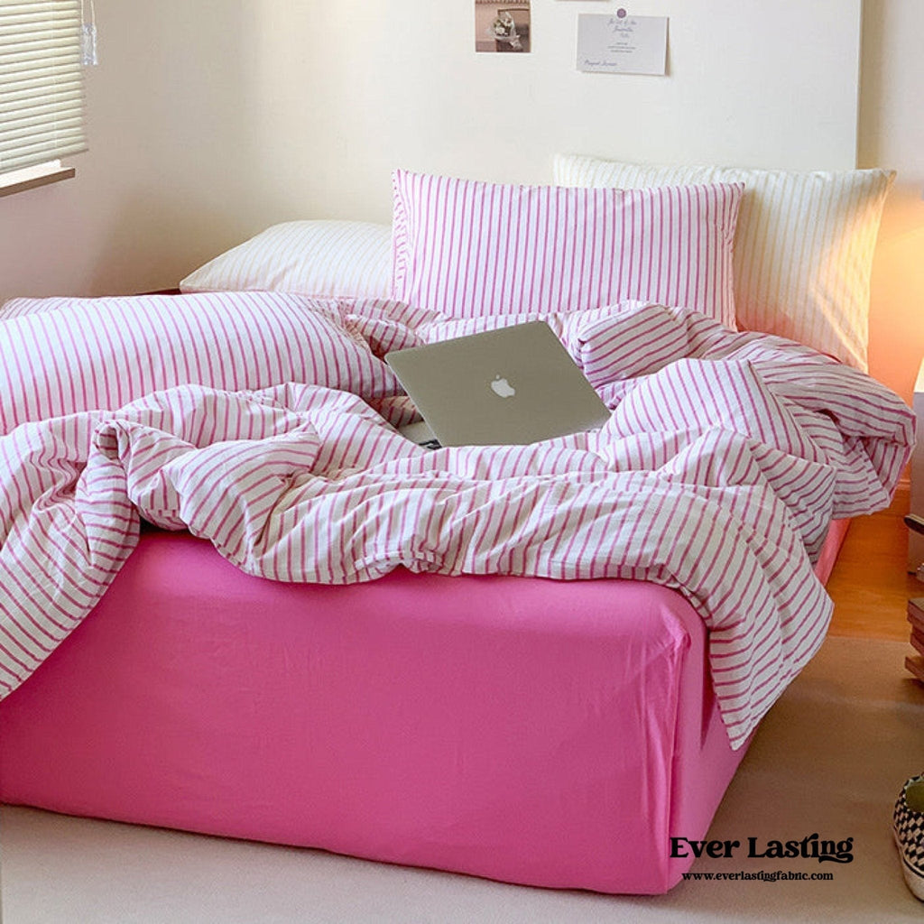 Candy Stripe Washed Cotton Bedding Set / Pink