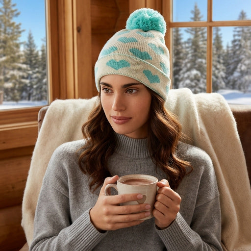 Aqua Heart Jacquard Cuffed Hat, One Size