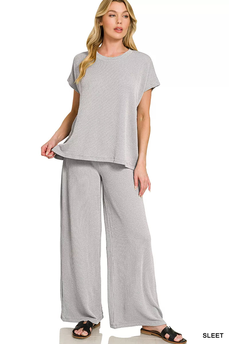 Zenana Raised Rib Relaxed Top & Pants Set