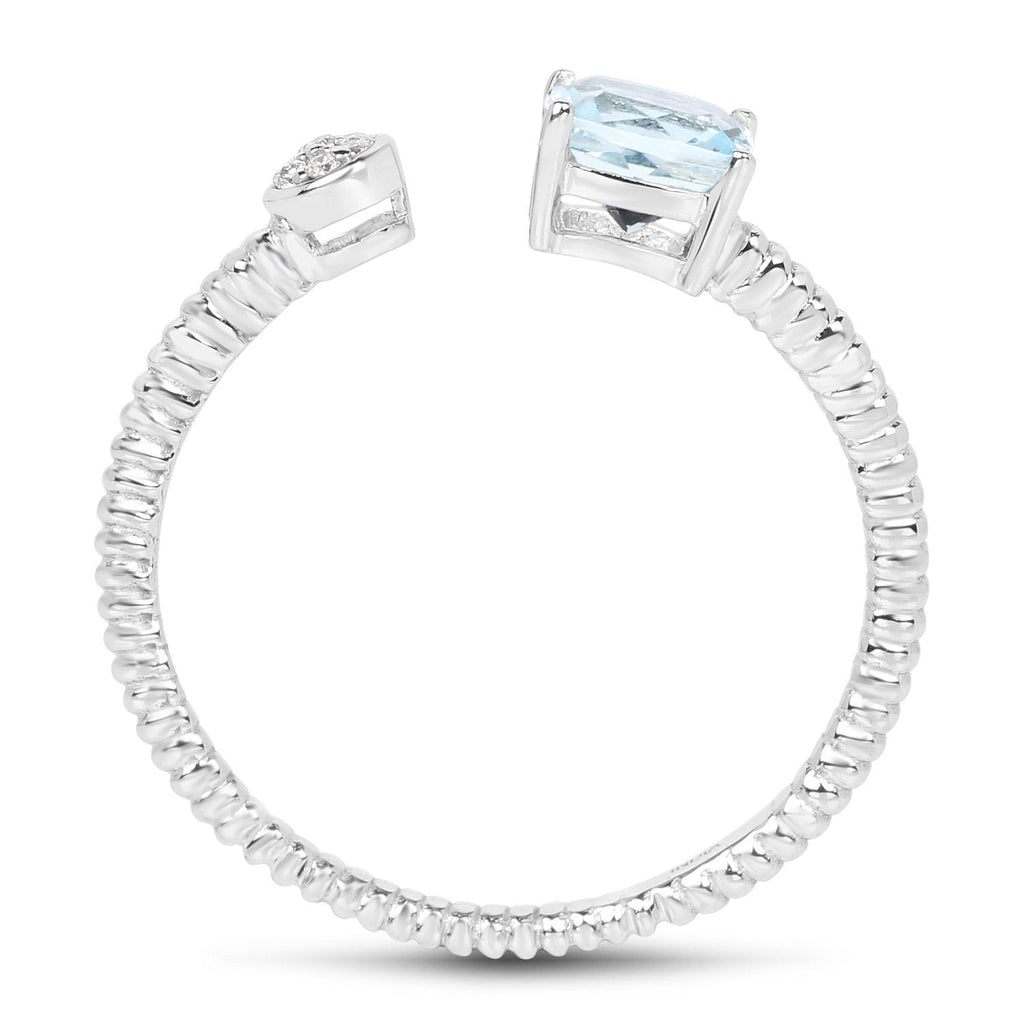 0.52 Carat Genuine Aquamarine and White Diamond 14K White Gold Ring