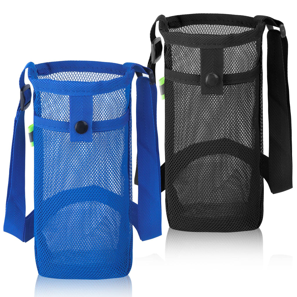 GAOHUI 2 Packs Water Bottle Holder with Strap Mesh Water Bottle Sling with Adjustable Shoulder Strap Portable Water Bottle Bag with Pocket Water Bottle Carrier for Walking Hiking Travelling