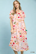 Umgee Abstract Print Flutter Sleeve Midi Dress