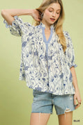 Umgee Mixed Print Button Front Top