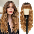 VERNA Strawberry Blonde Wig with Bangs 26 Inch Long Ombre Blonde Wigs for Women Natural Looking Strawberry Blonde Hair Wig Heat Resistant Blonde Wavy wig Middle Part Synthetic Wig for Daily Use