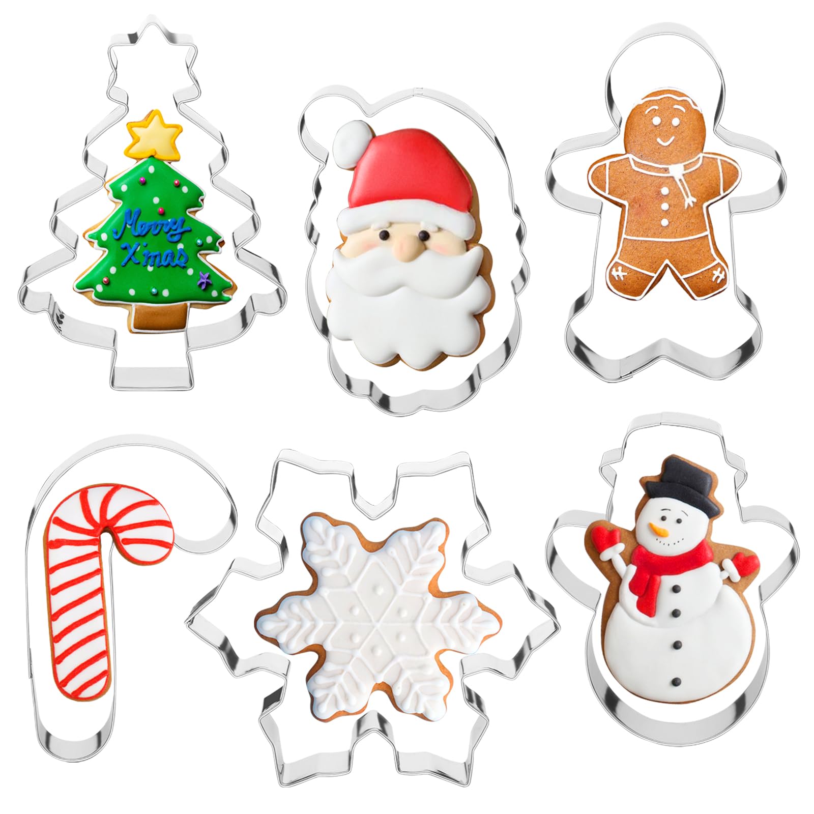 STARSIDE 4" Large Christmas Cookie Cutters6 pcs Cookie Cutters Christmas Shapes Metal Winter Holiday Cookie Cutter Set-Gingerbread ManSnowman
