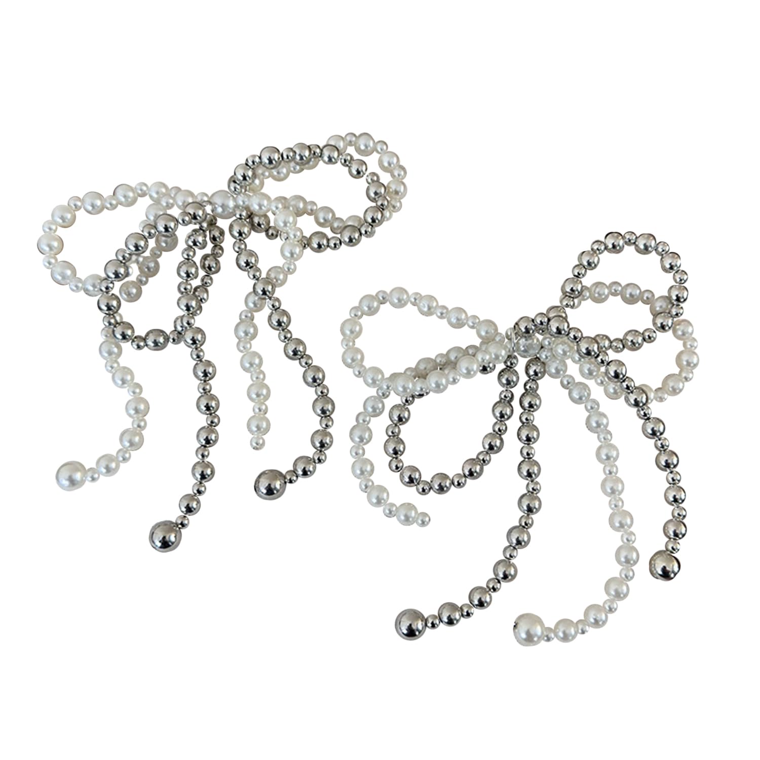 2 Pcs Pearls Bow Shoe Charms for Sneakers Elegant DIY Shoe Lace Decoration Buckle Pearl Beaded Chain Accessories for Women Dress Shoes Wedding Gift Jewelry (1 Pair White and Silver)