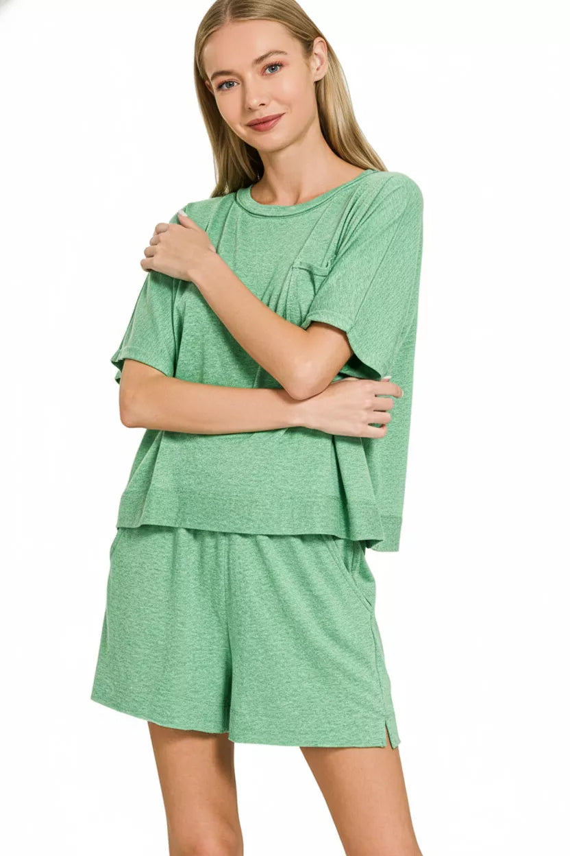 Zenana Exposed Seam Boxy Top & Shorts Set