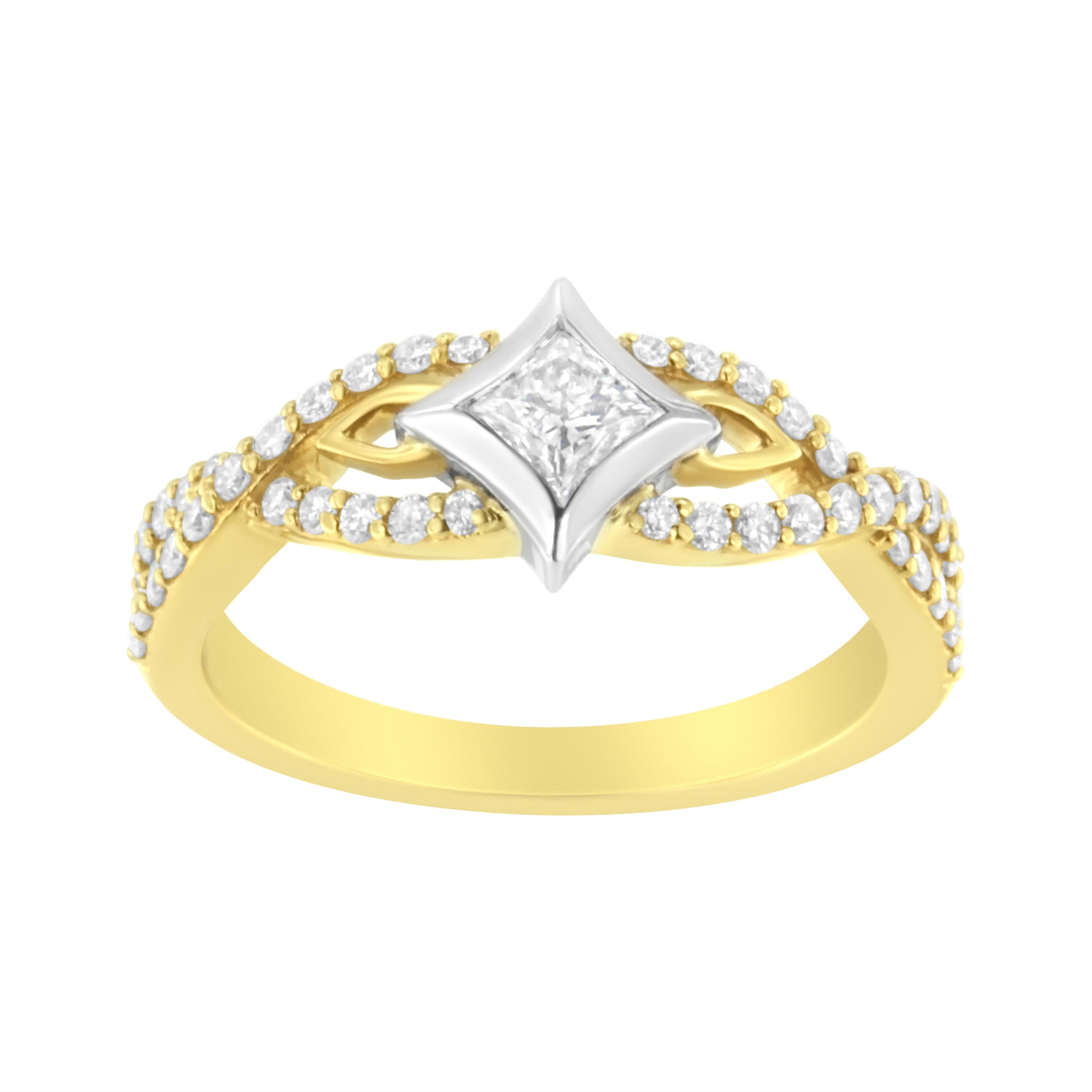10K Two Tone Color 2/3 Cttw Diamond Kite and Twist Shank Ring (H-I Color,SI2-I1 Clarity)
