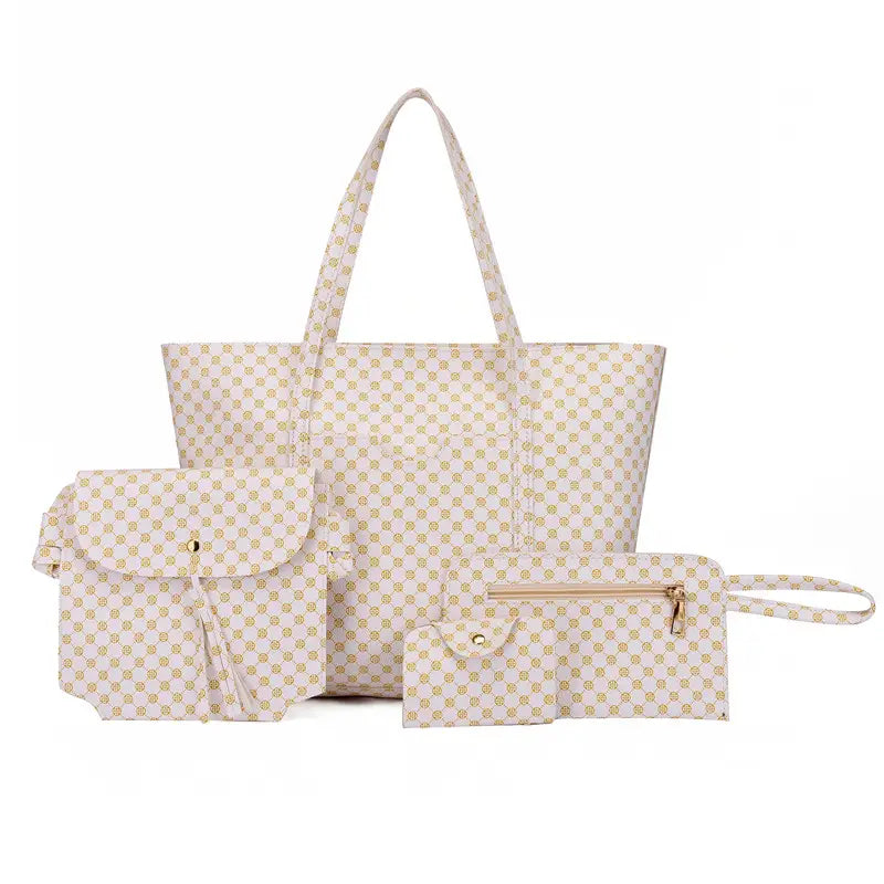 Stylish Geometric Tote Bag Set - Handbag, Clutch & Key Bag